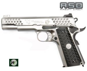 WE KNIGHT HAWK (CHROME) FULL METAL GAS BLOW BACK PISTOL-0
