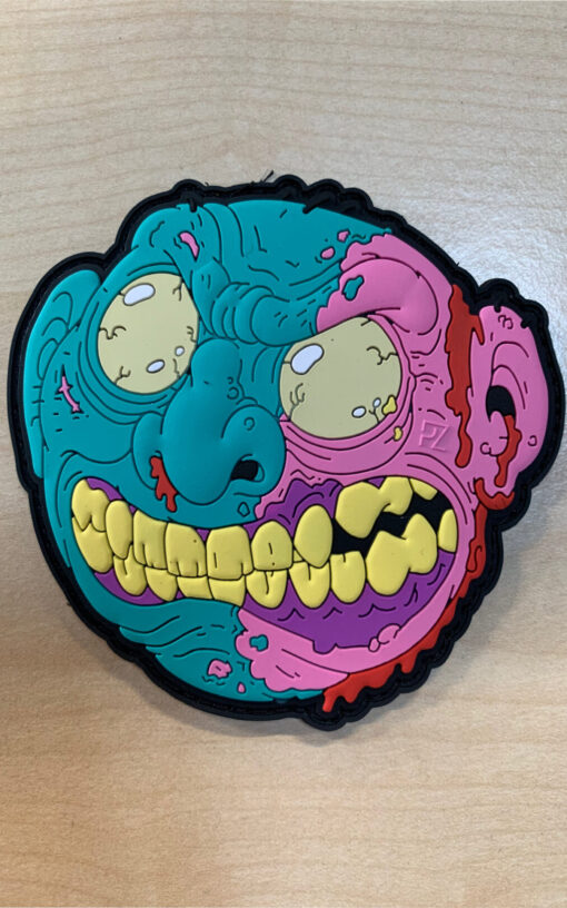 PINK AND BLUE ZOMBIE HEAD FACE PATCH