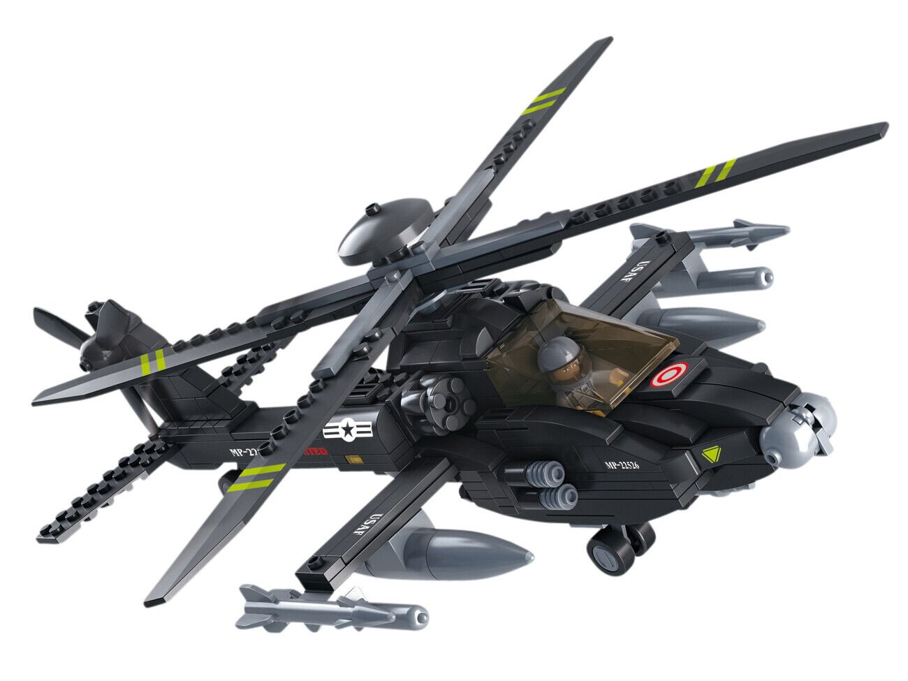 Sluban Kids Army Serie M38-b0511 Apache Attack Gun Helicopter Toy Blocks Bricks