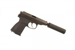 WE Makarov pistol with silencer and extended barrel – left-side full view, black finish