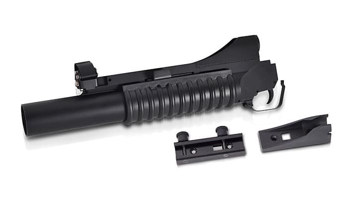 E&C M203 grenade launcher long barrel – left-side full view with 3 mounts