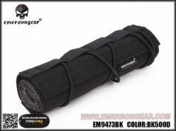 Emerson Gear 18cm Airsoft Suppressor Cover – left-side full view, black Cordura nylon