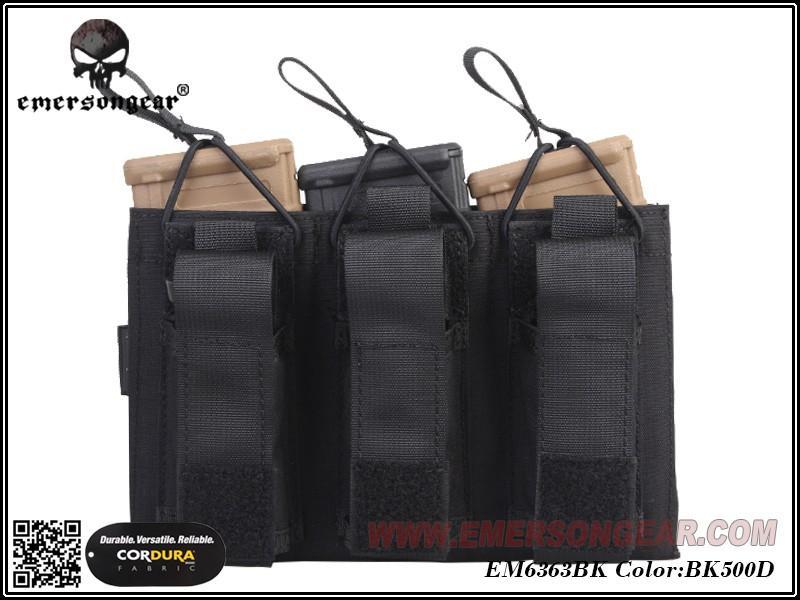 Emerson Gear 5.56 and Pistol Triple Mag Pouch – left-side full view, black MOLLE pouch
