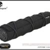 Emerson Gear 22cm Suppressor Cover – left-side full view, black Cordura with elastic straps