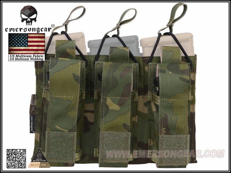 Emerson triple magazine pouch 5.56 and pistol – left-side full view, Multicam Tropic
