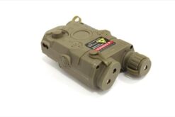 ZCI PEQ 15 Battery Box Tan – left-side full view mounted on Picatinny rail