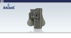 Ammomax Glock holster – left-side full view, paddle mount, black