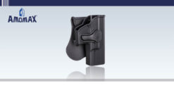 Ammomax Glock 19/23/32 holster – left-side full view, black paddle attachment