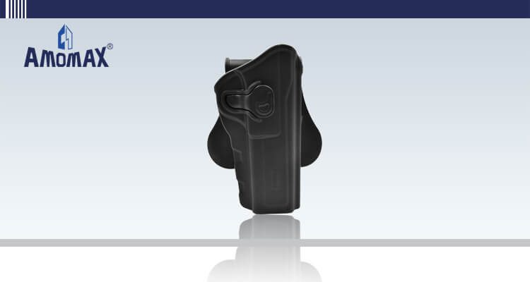 Amomax Browning Hi-Power holster – right-side full view, black paddle mount