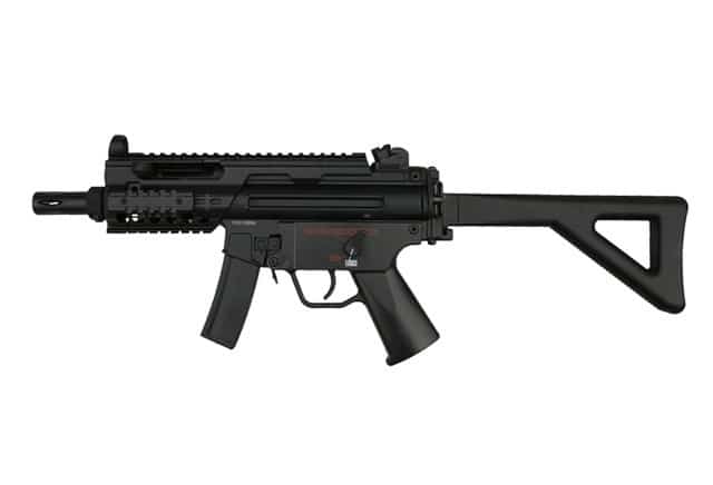 Jing Gong MP5K PDW AEG – left-side full view with folding stock extended