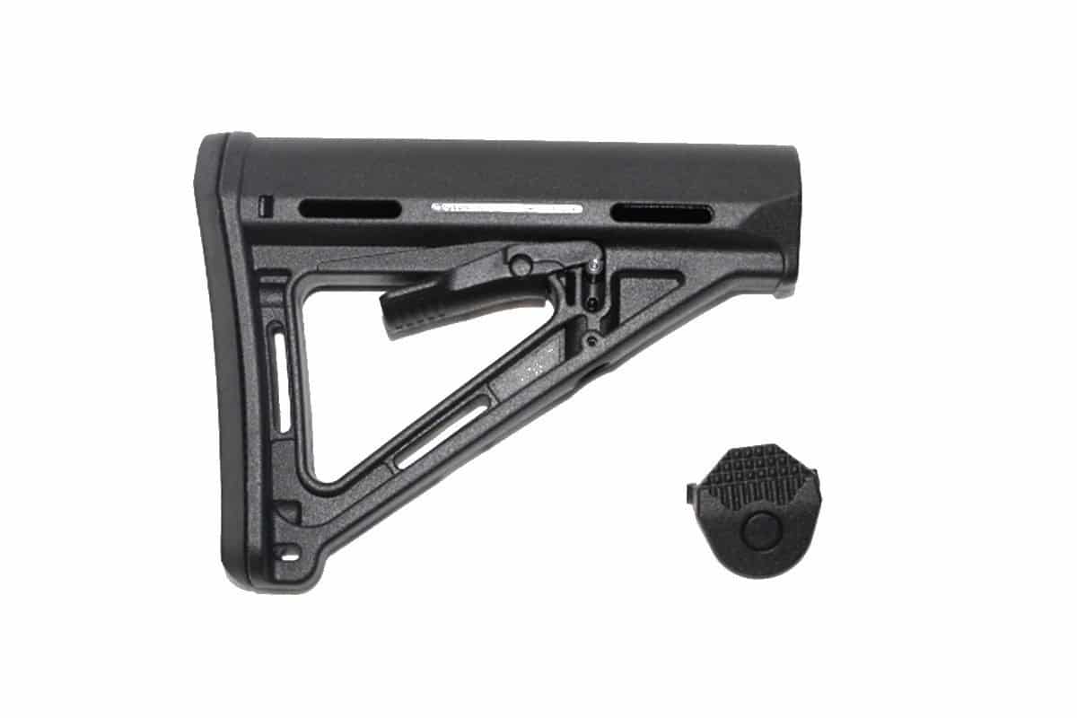 E&C MOE Style M4/M16 Stock – left-side full view, black finish with rubber back plate