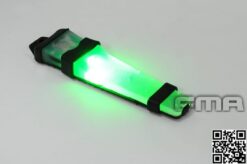 FMA Velcro V Light helmet light – left-side full view, black housing with green LED