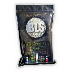 BLS 0.20g tracer BBs 1kg pack – green tracer rounds front and side view