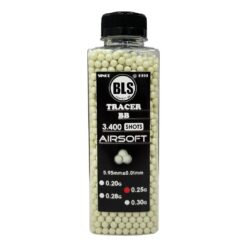 BLS 0.25g tracer BB bottle (3400 rounds) – green glow-effect rounds