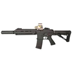 E&C 416D 9 inch tactical AEG rifle – left-side full view, black finish with integrated suppressor