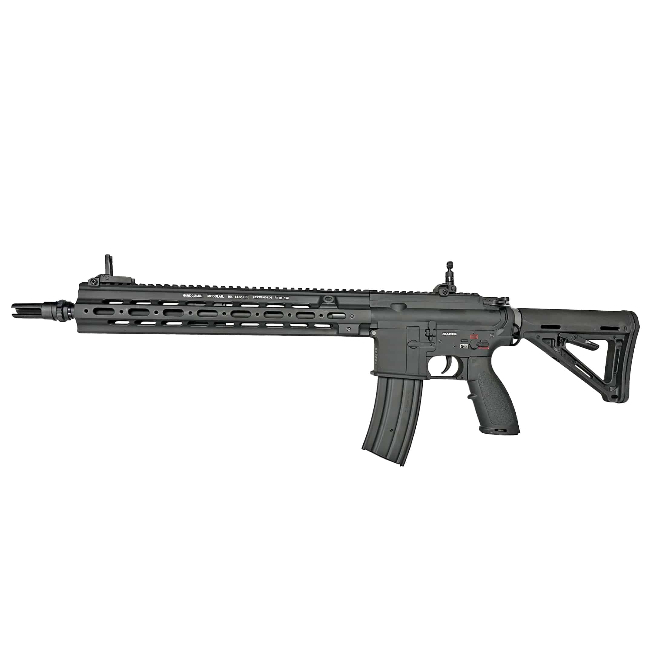 E&C 416 Custom AEG rifle – left-side full view with Geissele rail and suppressor