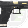 WE EU18 T1 gas pistol – left-side full view with gold barrel