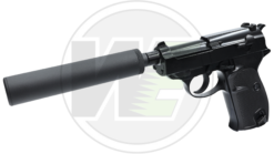 WE P38 Short GBB pistol with silencer – left-side full view