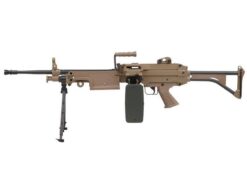 A&K M249 with Sound Control Drum Magazine (Polymer Body - Skeleton Stock - AK-249-MK1-P - Tan)