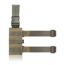 Ammomax Fabric Drop Leg Plate FDE – full front view with vertical belt connector and quick-release leg straps