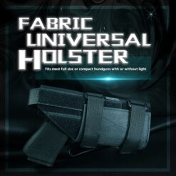 Ammomax Fabric Universal Light-Bearing Holster – left-side full view, black nylon with thumb-break snap
