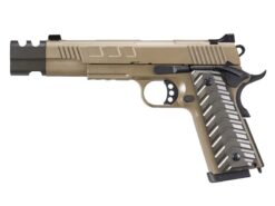 KJWorks M45 Compensator Co2 blowback pistol – left-side full view, tan finish