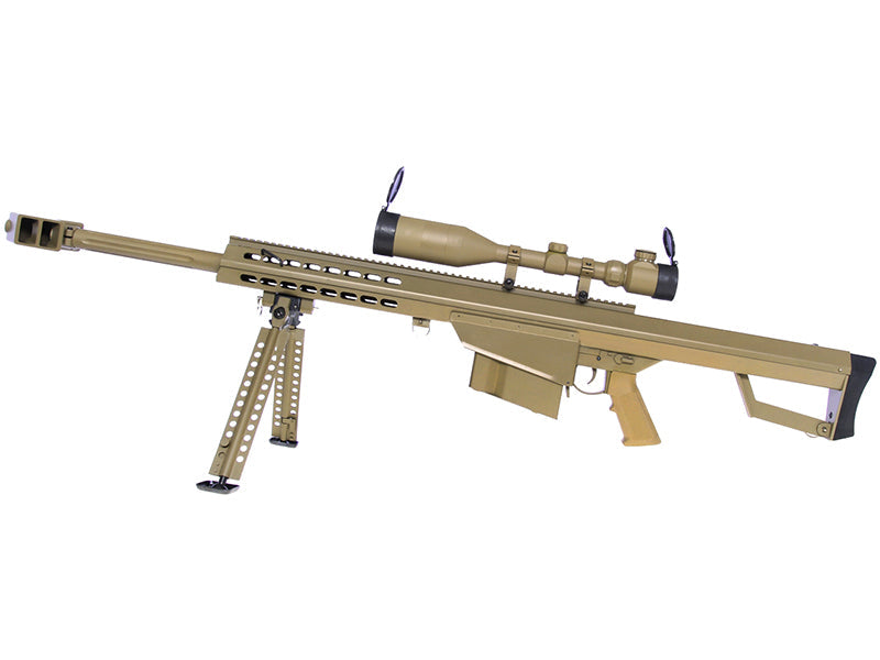 Barrett M82A1 Electric Barrett M82A1 Electric AEG Sniper Rifle Compact with Scope and Bipod (Snow Wolf - Tan - SW-02CQB-A-TN) airsoft