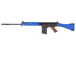 ARES L1A1 SLR Wooden Furniture Edition rifle – left-side full view with blue finish and wooden furniture