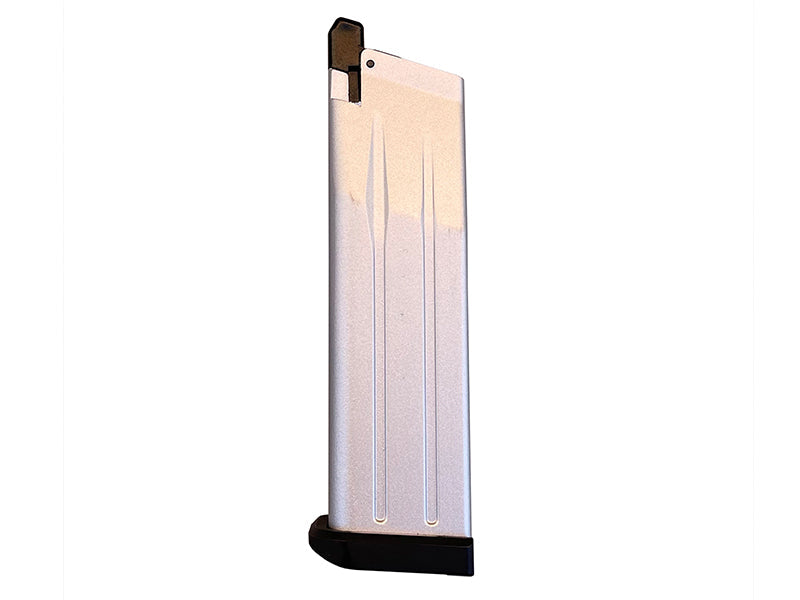 WE Hi-Capa gas magazine 28 rounds silver – left-side full view