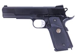 WE 1911 MEU gas blowback pistol – left-side full view, full metal black finish with tactical rail