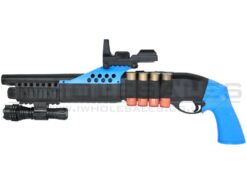 AGM AGM Shorty Pump Action Shell Shotgun with Flashlight, Scope & Leather Shell Holder (Blue) airsoft