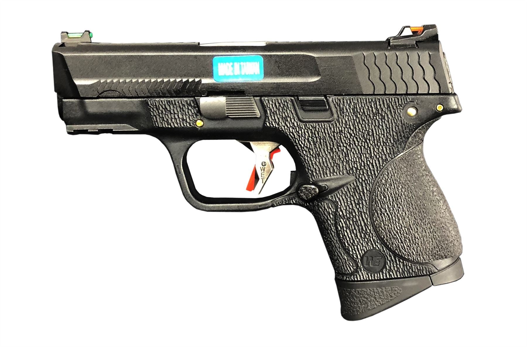 WE G26 BB Force Series compact pistol – left-side full view with black slide, silver barrel and black frame