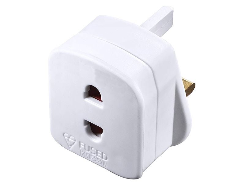 ACM EU 2 pin to UK 3 pin plug adapter – left-side full view