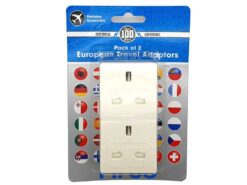 ACM EU 2 pin to UK 3 pin plug adapter pack of 2 – front view showing both adapters