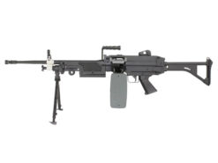 FN Herstal Minimi M249 MK1 with Sound Control Drum Magazine (Skeleton Stock - AK-249-MK1 - Black) airsoft