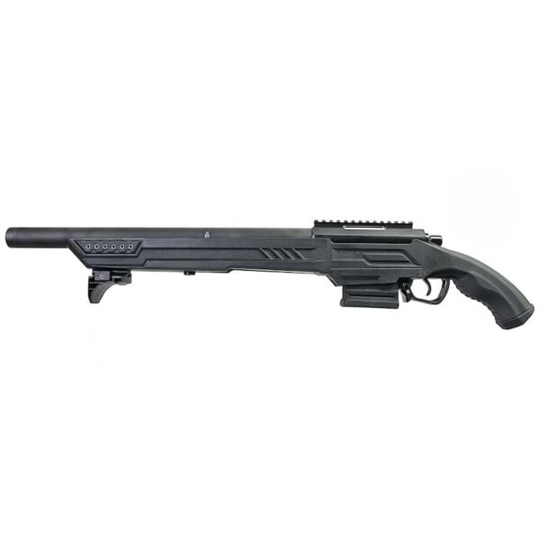 Action Army AAC T11S spring bolt-action sniper rifle – left-side full view, black finish, Picatinny rail