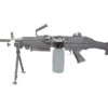 FN Herstal Minimi M249 MK2 support rifle – left-side full view with sound control drum magazine and integrated bipod