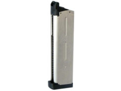 Tokyo Marui 1911 MEU gas magazine silver finish 28 rounds – left-side full view