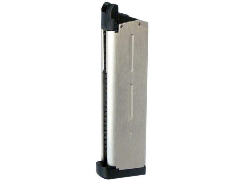 Tokyo Marui 1911 MEU gas magazine silver finish 28 rounds – left-side full view