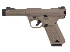 Action Army AAP01 Ruger MKIV gas blowback pistol – left-side full view, tan finish