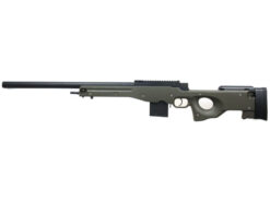 Tokyo Marui L96 AWS sniper rifle OD – left-side full view with metal cocking lever and scope mount base