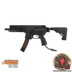 Sig Sauer MPX SMG black airsoft rifle with pre-installed Wolverine INFERNO Gen 2 engine – left-side full view