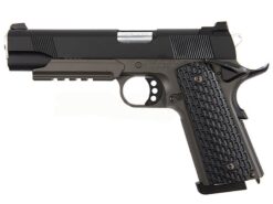Tokyo Marui Night Warrior gas blowback pistol black – left-side full view with tactical rail and combat sights