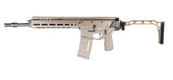 Double Eagle 13.7 DWS LUPUS folding GBBR rifle tan – left-side full view with side-folding stock