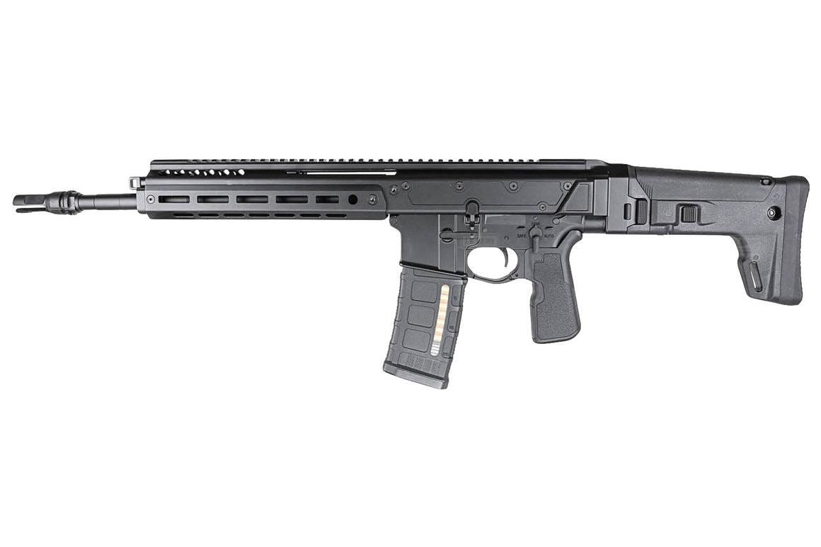 Double Eagle LUPUS ACR GBBR rifle – left-side full view with folding ACR stock and CNC aluminium chassis
