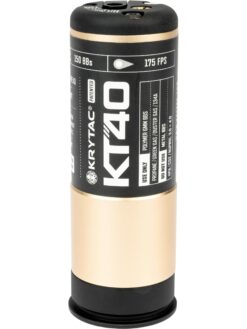 KRYTAC KT40 40mm MOSCART gas grenade shell – left-side full view, Black & Gold finish